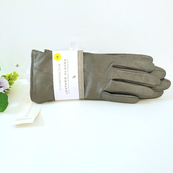 Charter Club Accessories - NWT Charter Club Cashmere Wool Blend Lined Pewter Genuine Leather Gloves